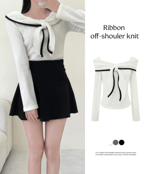 칸피 리본 배색 긴팔 니트 티