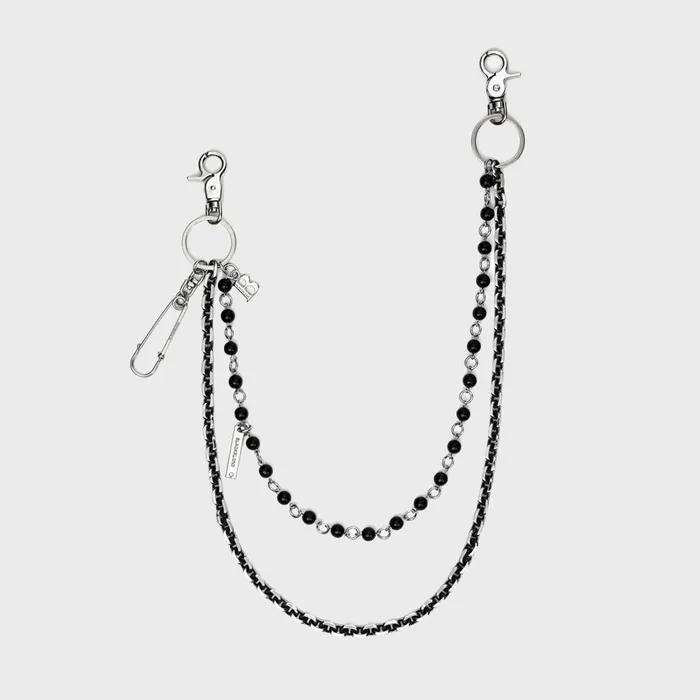 BBD Stone Ball 2-Line Pants Chain (Silver&Black)