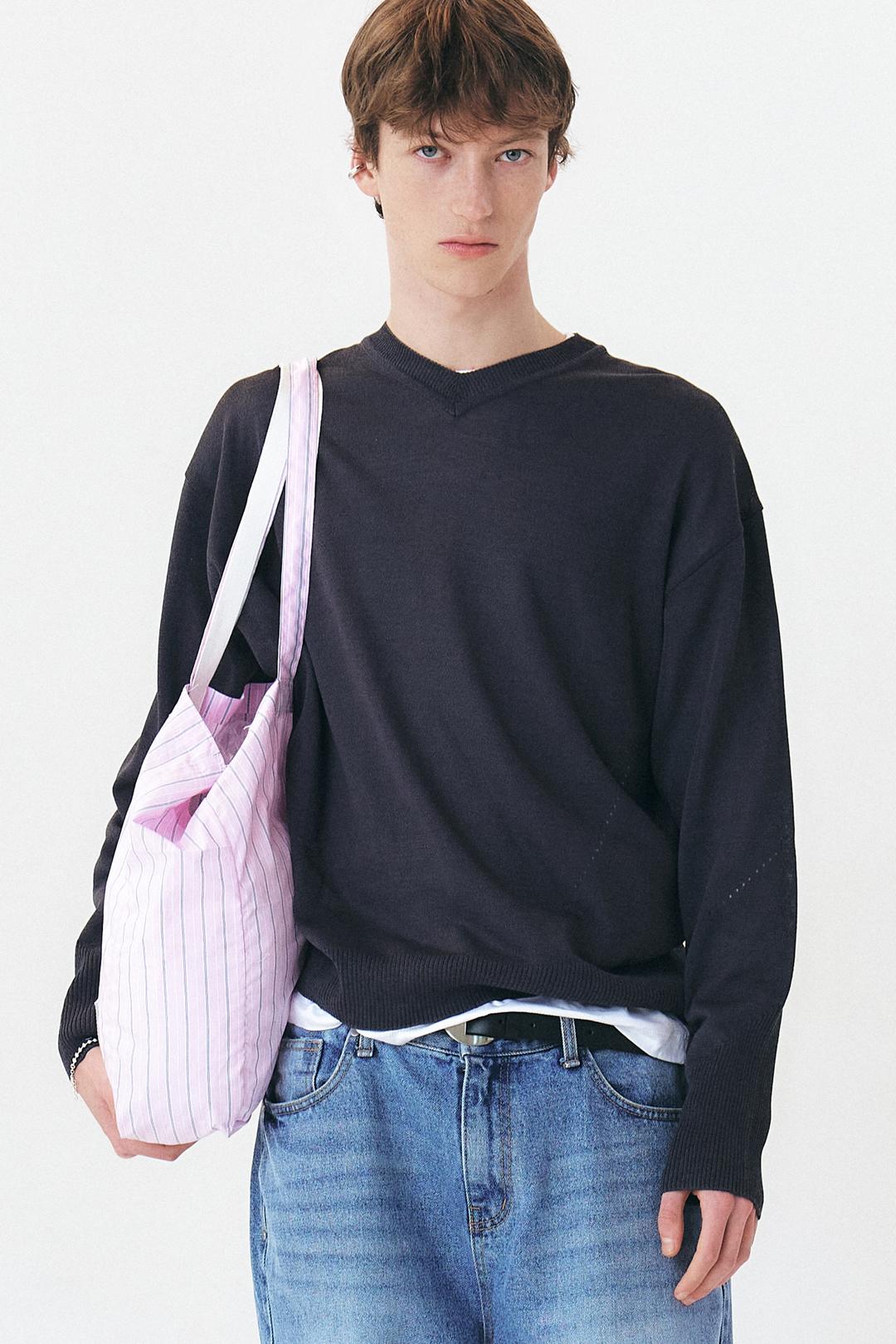 MODIFIED SHEER KNIT SWEATER - DIM GREY