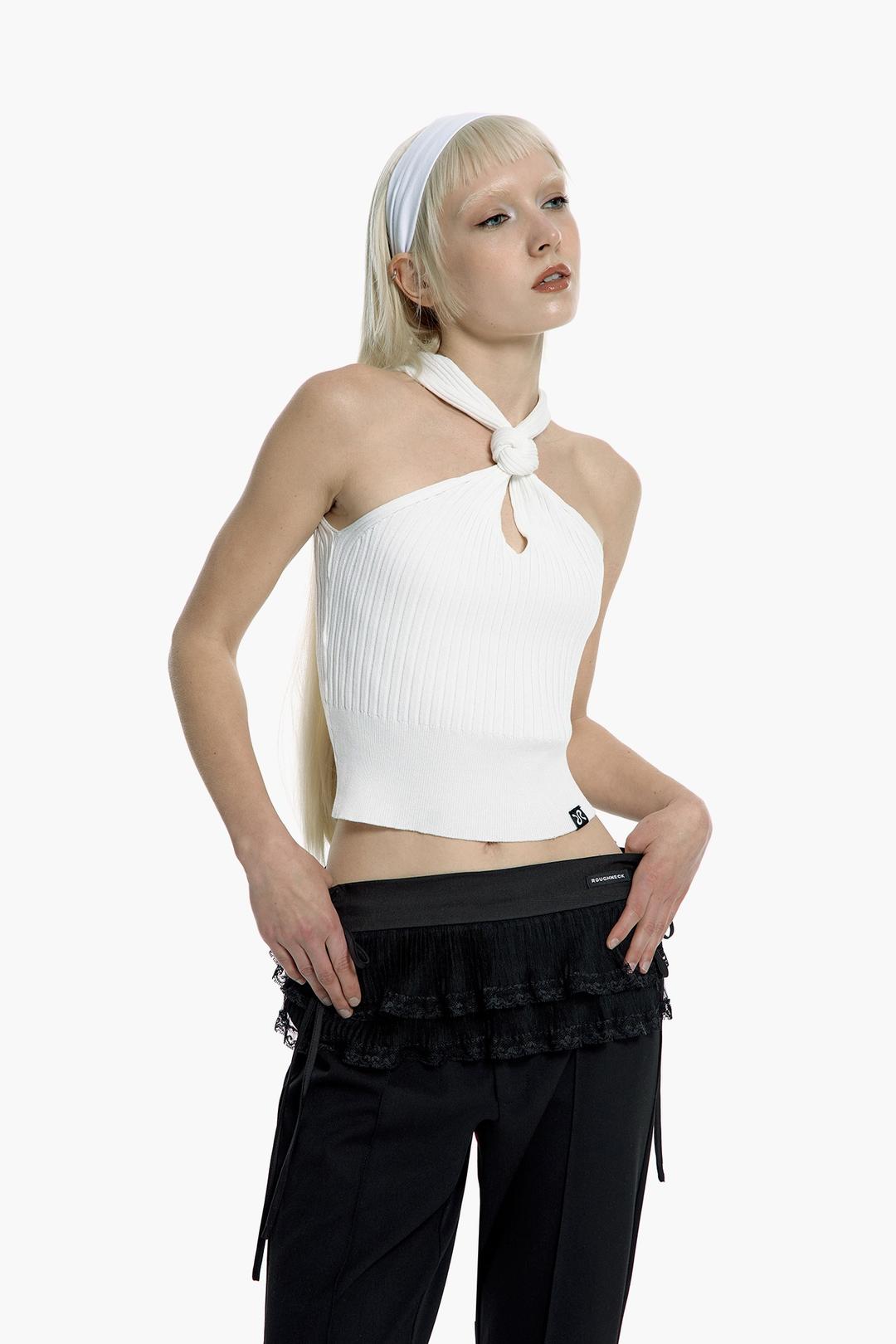 KNIT HALTER NECK TOP WHITE [05.29 OPEN]