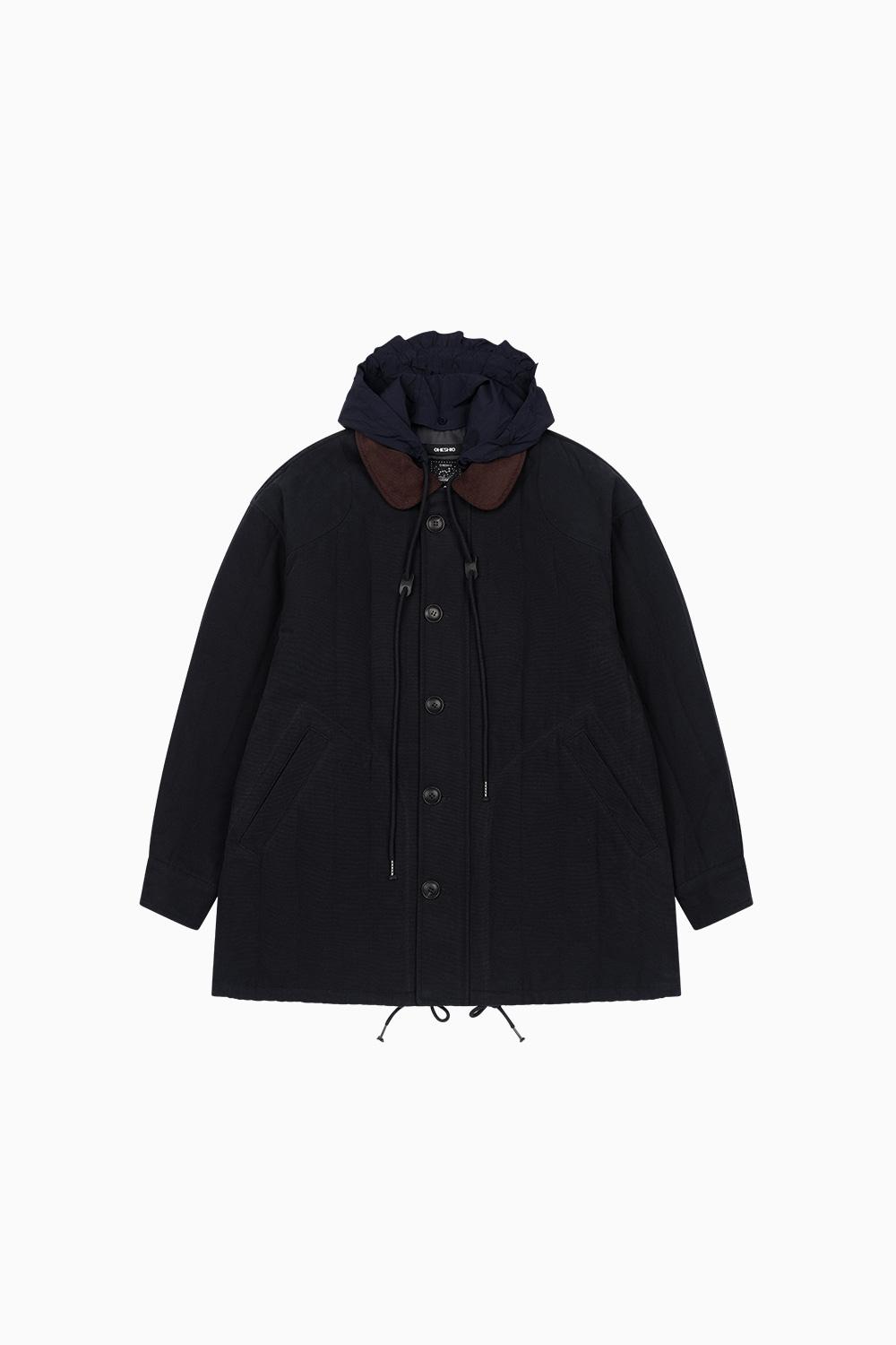 CORDUROY COLLAR QUILTED JACKET, NAVY