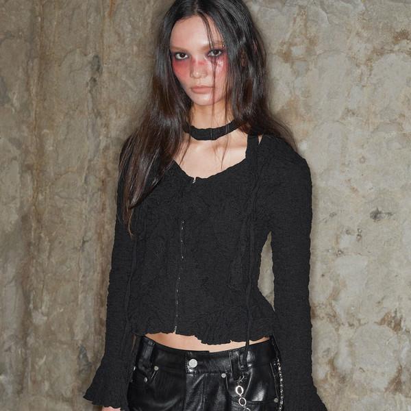 Grunge Ruffle L/S Blouse (BLACK)
