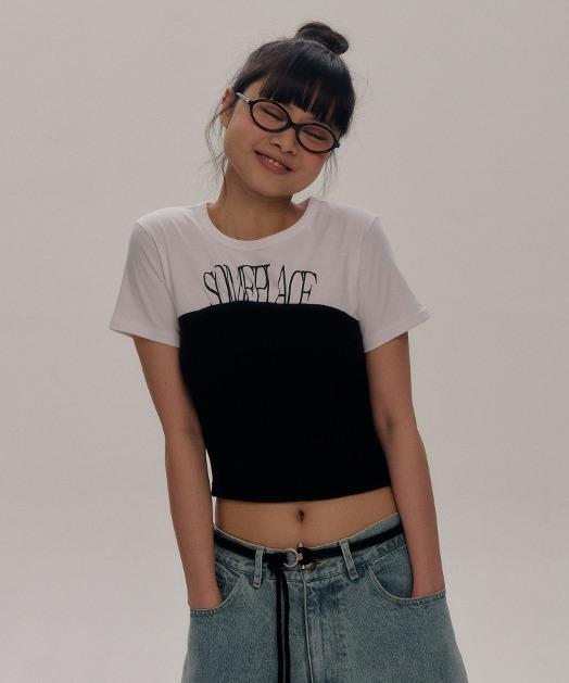 로고 뷔스티에 레이어드 튜브 탑 라인 반팔 티셔츠 [블랙]