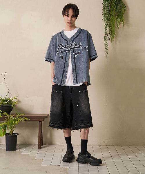 Garment Wash Double Knee Bermuda Pants Black