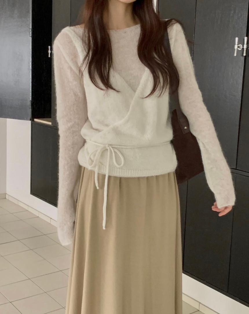 헤브봄 미엘 랩 베스트 뷔스티에 알파카 니트/ 알파카 니트 조끼 (3 col)