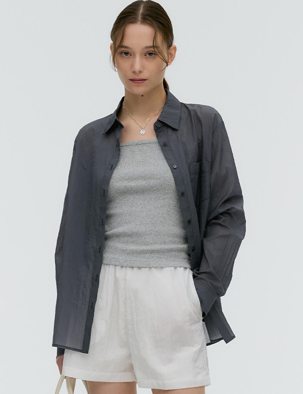 [7/8 예약배송] 글로우 시스루 셔츠 차콜 MDSH014CHARCOAL