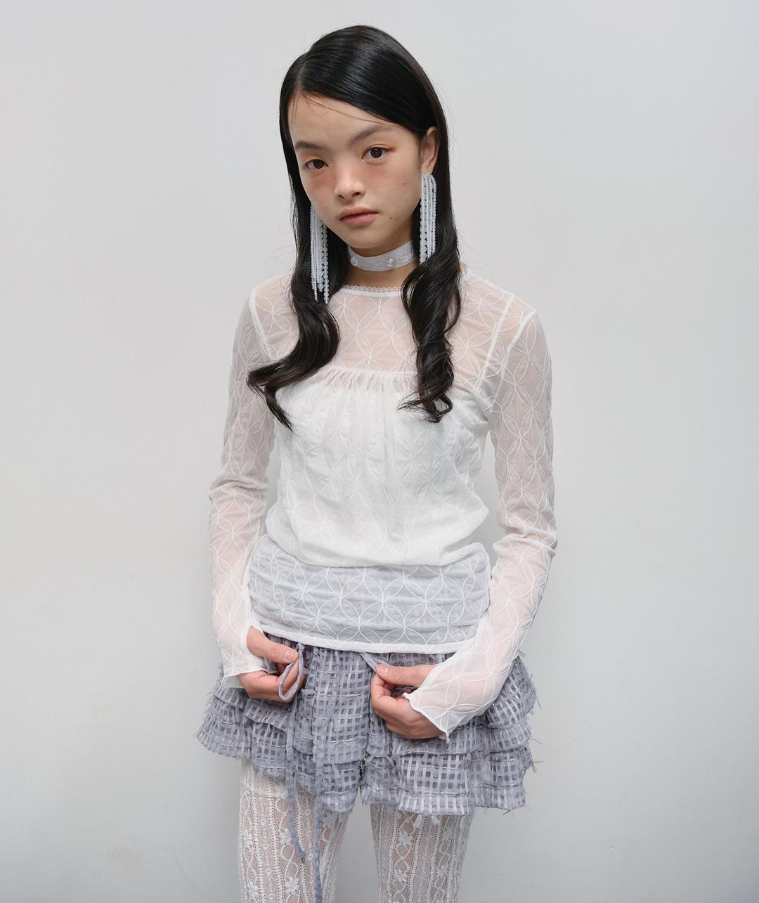 Lace Textured Tucked Top [White]