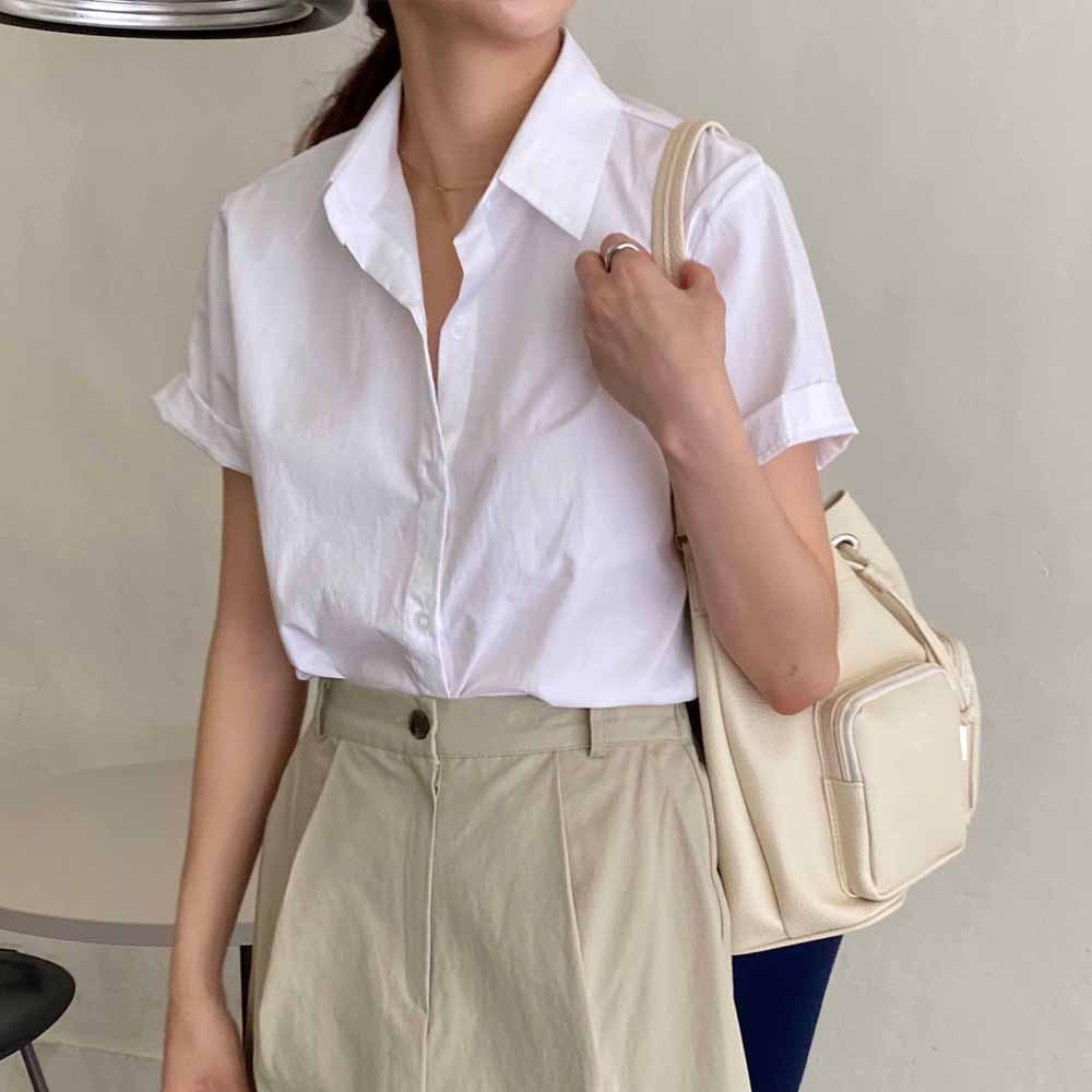 로엔디 코튼 여름 반팔 롤업 셔츠 5color