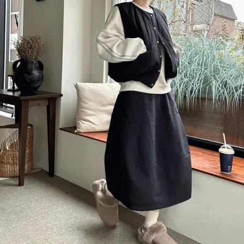 [set] 아방 패딩조끼 스커트 세트 (2color)