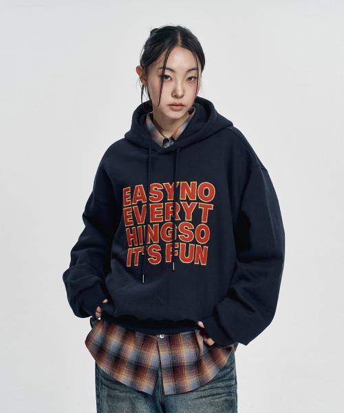 레터링 패치 후드 - 네이비