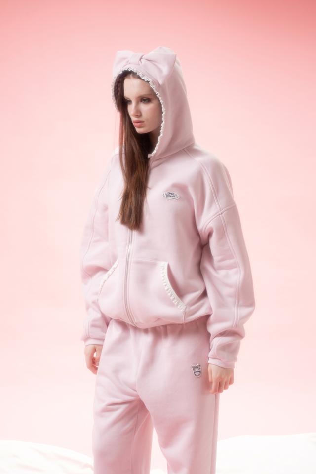 pium コート ハートボタンリボンベルトシャギーコート ピンク pium