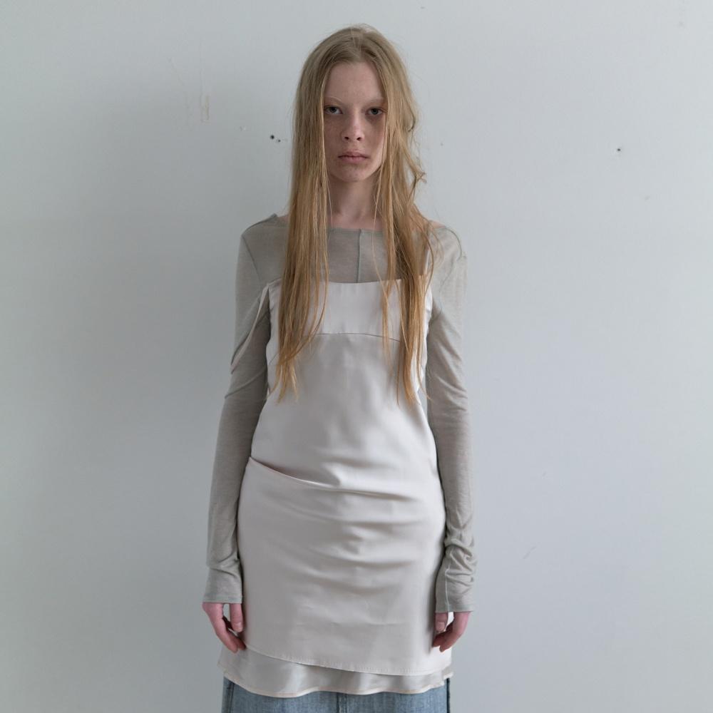 DOUBLE LAYERED SATIN DRESS IN PALE IVORY