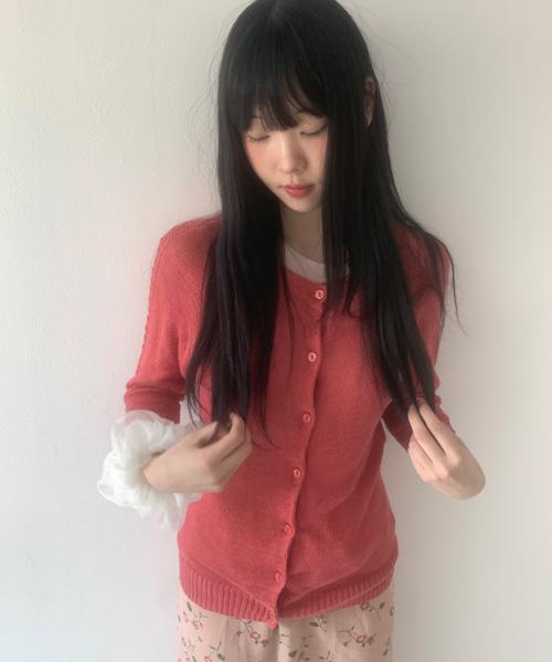 (Vintage)Spring Coral Loose Cardigan