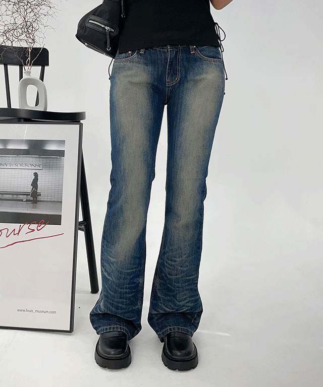 트윈메이트 [OOTJ] 웨이빙 부츠컷 데님팬츠 / 로우라이즈 골반바지 세미부츠컷 워싱 빈티지