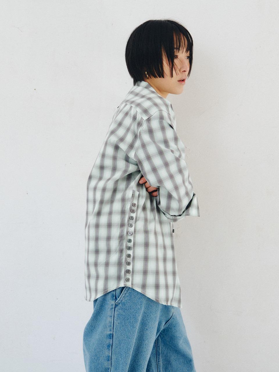 [PLZPROJECT]SIDE-OPEN CHECK SHIRT, MINT