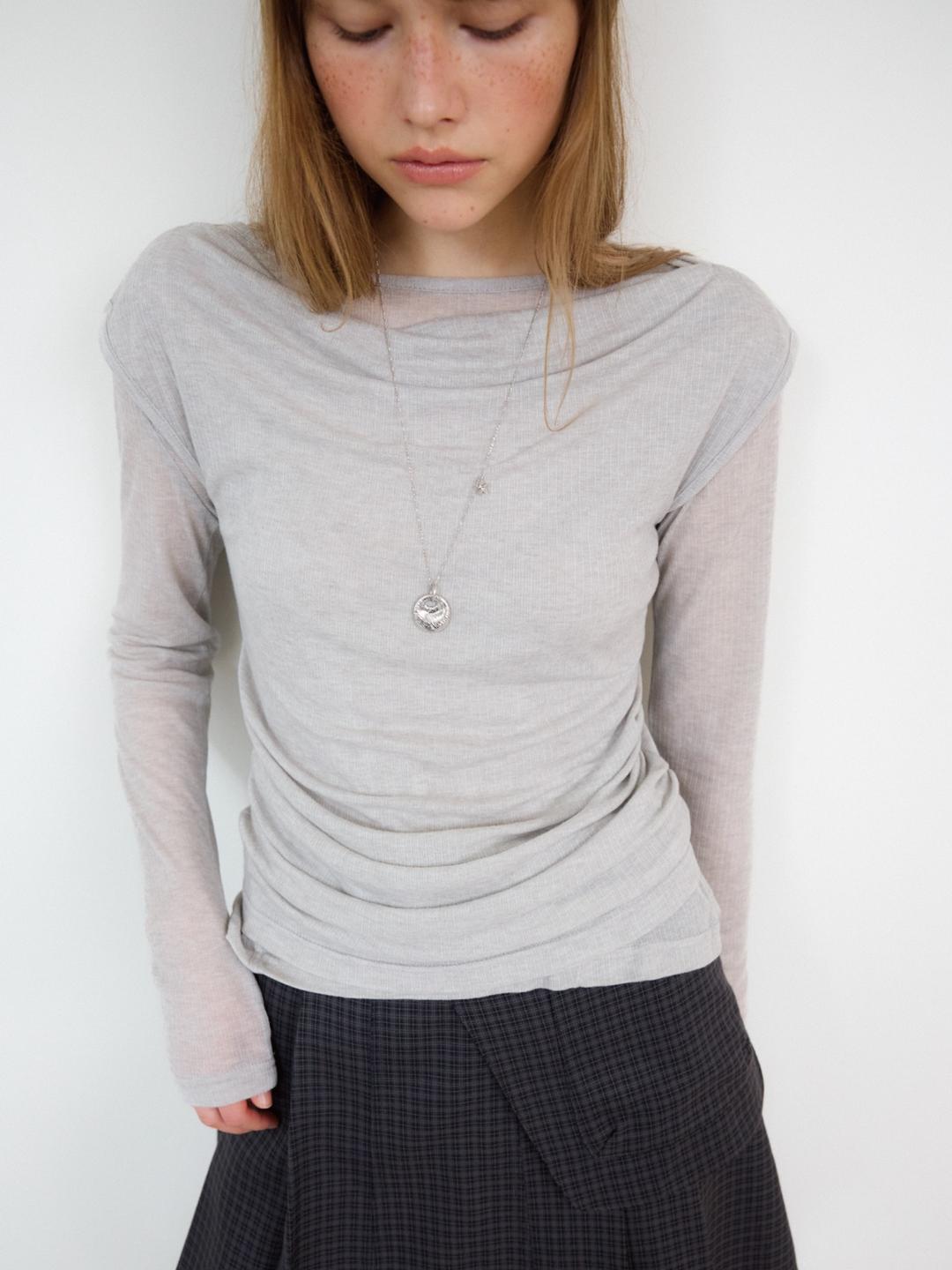 Draped Wool Tencel Layered Tee Set (Gray)