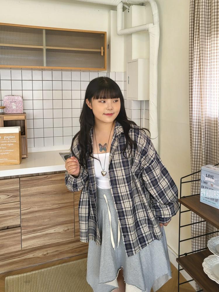 [빅사이즈][66~120][free][강추] 루디 오버핏 체크 셔츠 남방