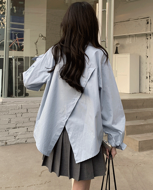 오버핏 뒷트임 집업 셔츠 블라우스