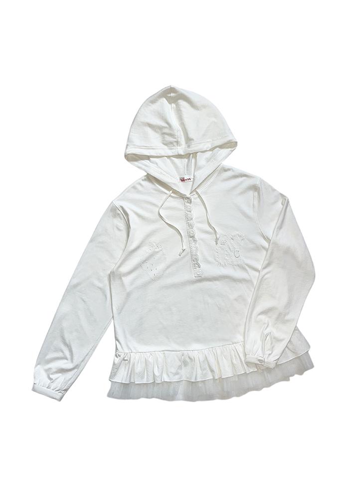 [Pre-order ships 3/10] EMBROIDERED FRILL HEM HOODIE IVORY