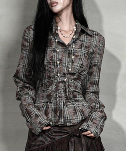 CHECK CORSET SHIRT #VINTAGE BROWN