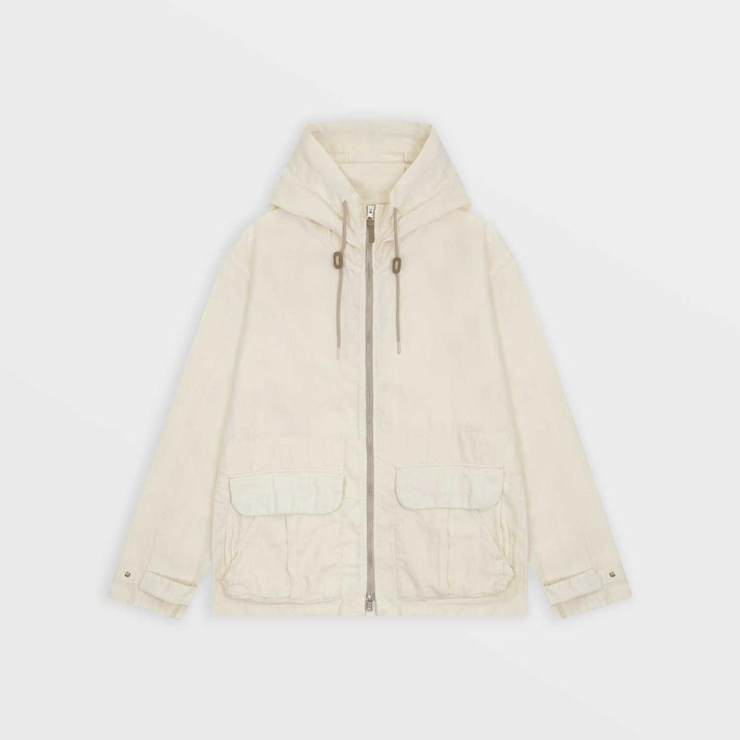 Washed Linen Hooded Jacket (Ivory)