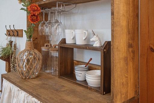 [팔로우쿠폰] 우드 원목 컵 주방 양념통 2단 선반