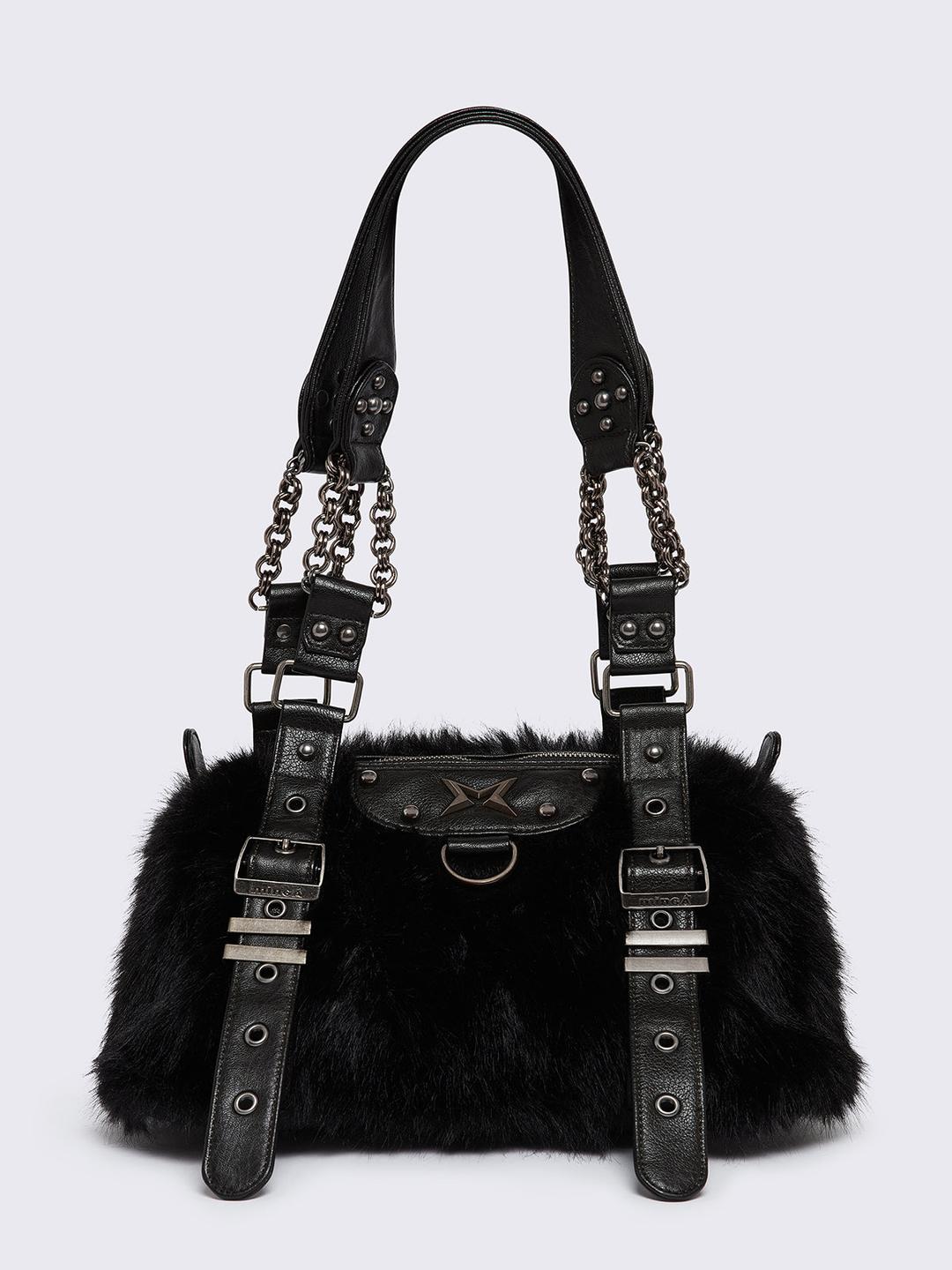 Gigi Black Furry Shoulder Bag - One Size / Black
