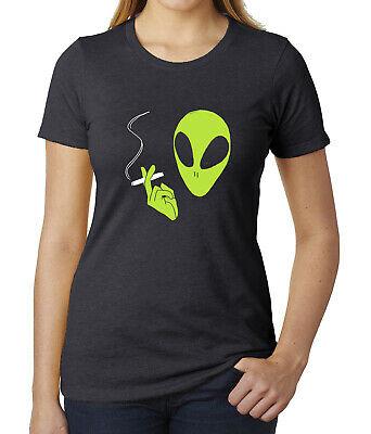 Smoking Alien 여성 셔츠, 외계인 티, 그래픽 여성 셔츠!