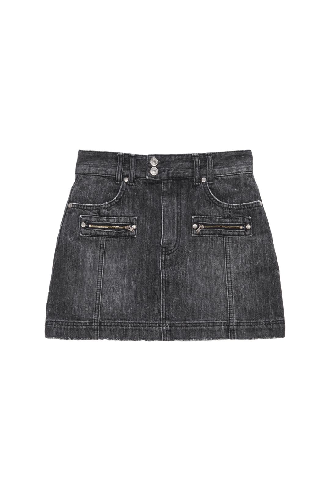DOUBLE ZIPPER DENIM MINI SKIRT IN BLACK