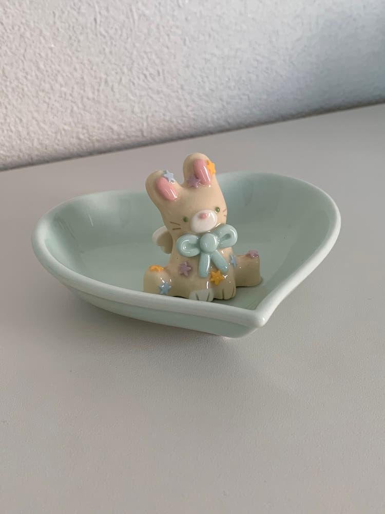 [ring dish] 별사탕 요정 토끼 (베이지+하늘 리본)
