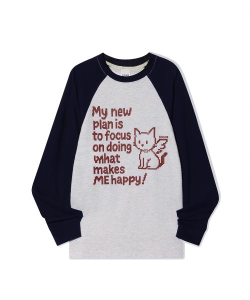 happy cat raglan long sleeve_ MELLANGE