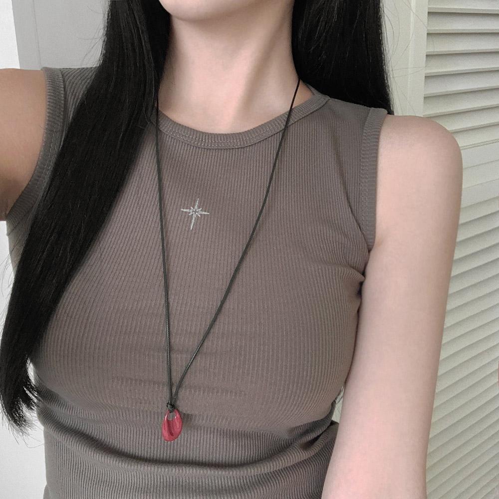 비마이뮤즈 멘타온 원석 매듭끈 로프 롱 드롭 레이어드 목걸이