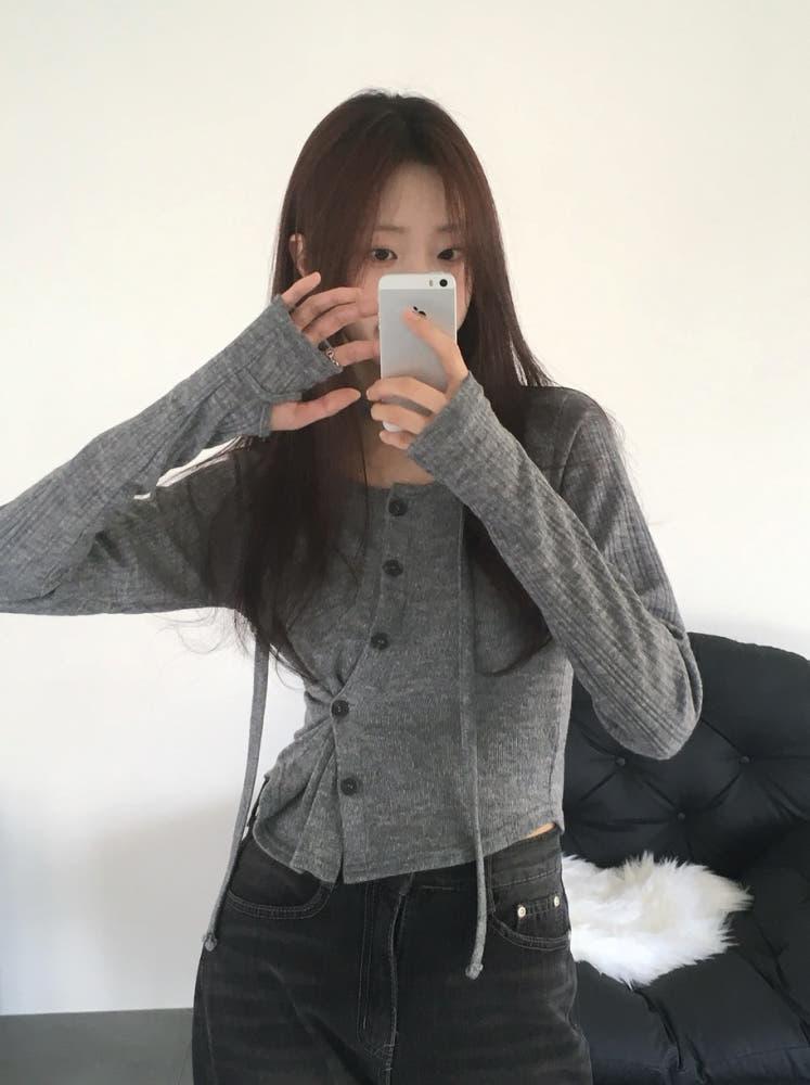 투웨이 버튼 스카프 골지 워머 가디건 (2color)