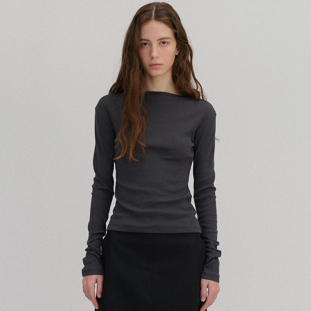 Boat neck long-sleeve T-shirt_charcoal