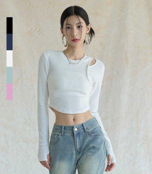hole-cut Crop Long Sleeve - 5COL