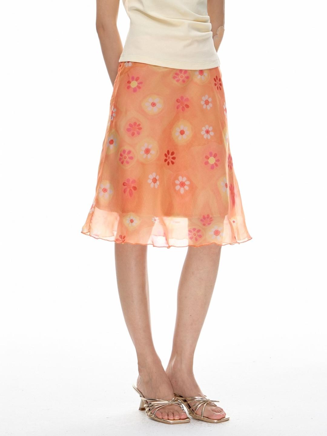 Romance Nanci Citrus Orange Print Skirt