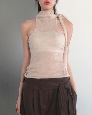 boucle knit halter sleeveless (3color)