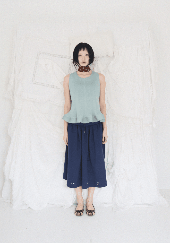 Stud Pleated Skirt_Navy