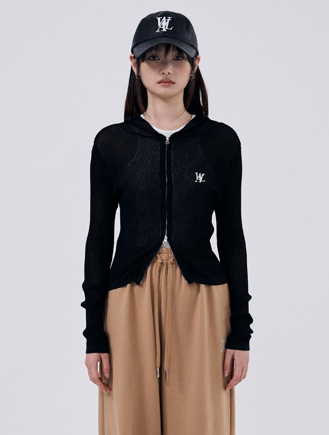 Slim fit hood zip-up - BLACK