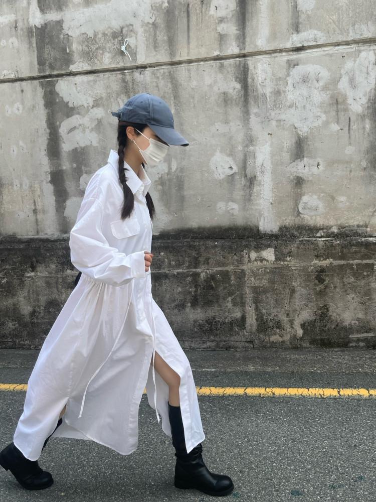 스트링 셔츠 롱원피스(2color)