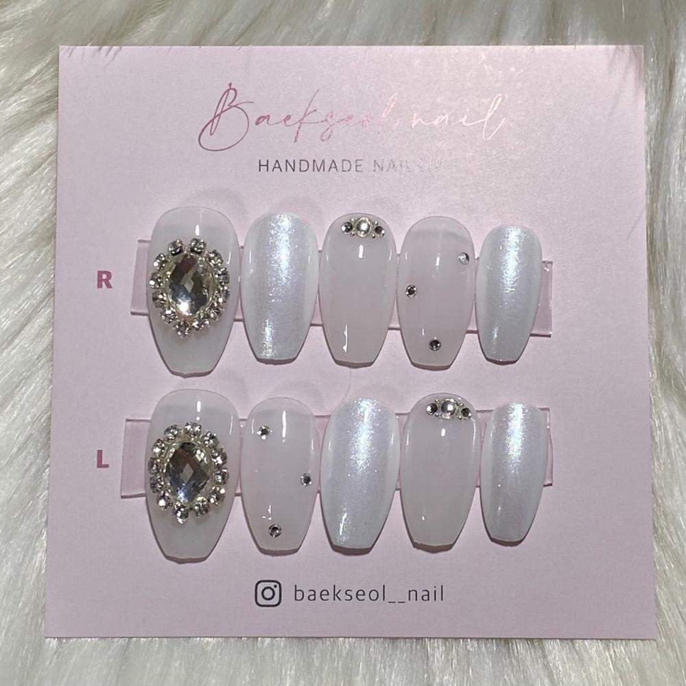 화이트 파우더픽 수제네일팁