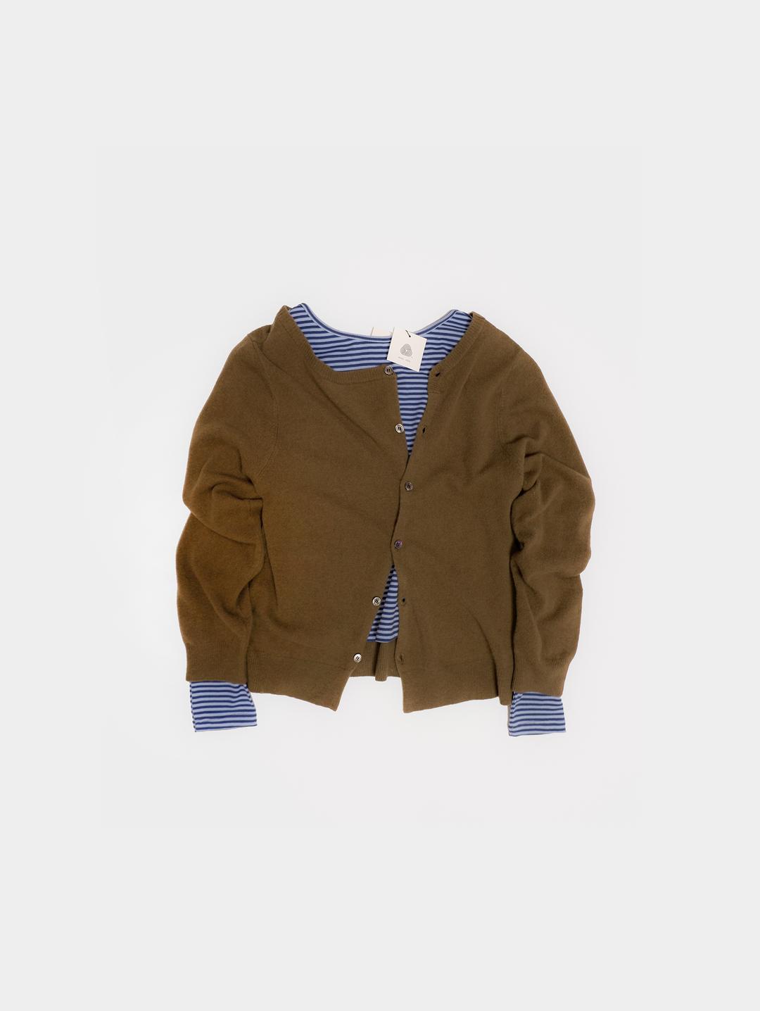 Oblique line wool cardigan In Olive (3c)