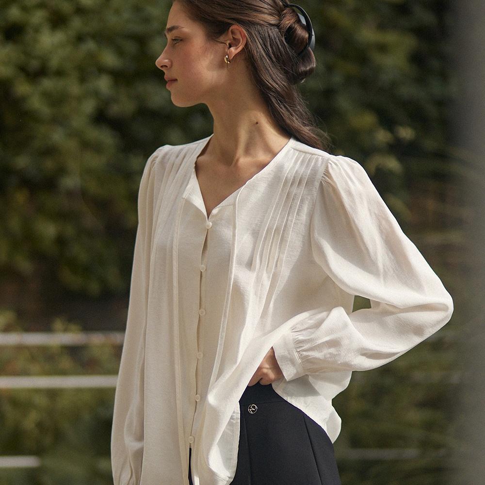 Thin ribbon puff blouse - ivory