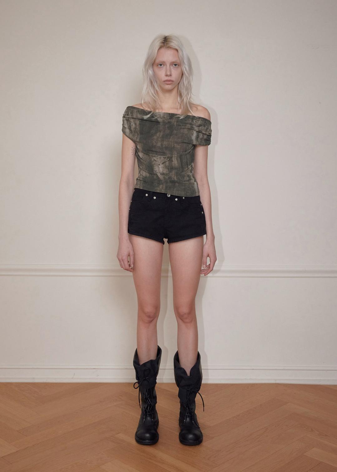 FLOW NECK DRAPE HALF-T, BROWN