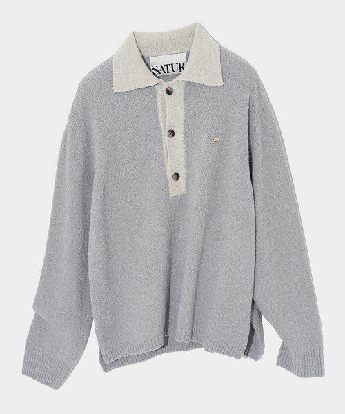 나폴리 울 부클 폴로 니트 오가닉 그레이