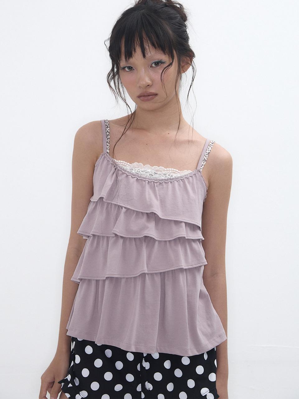 UNBALANCED FRILL CAMI ASH LILAC