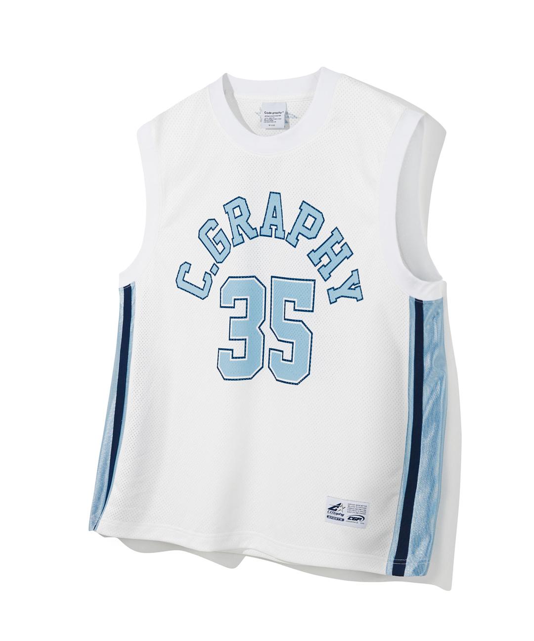 C.GRAPHY 메쉬 져지 슬리브리스_화이트