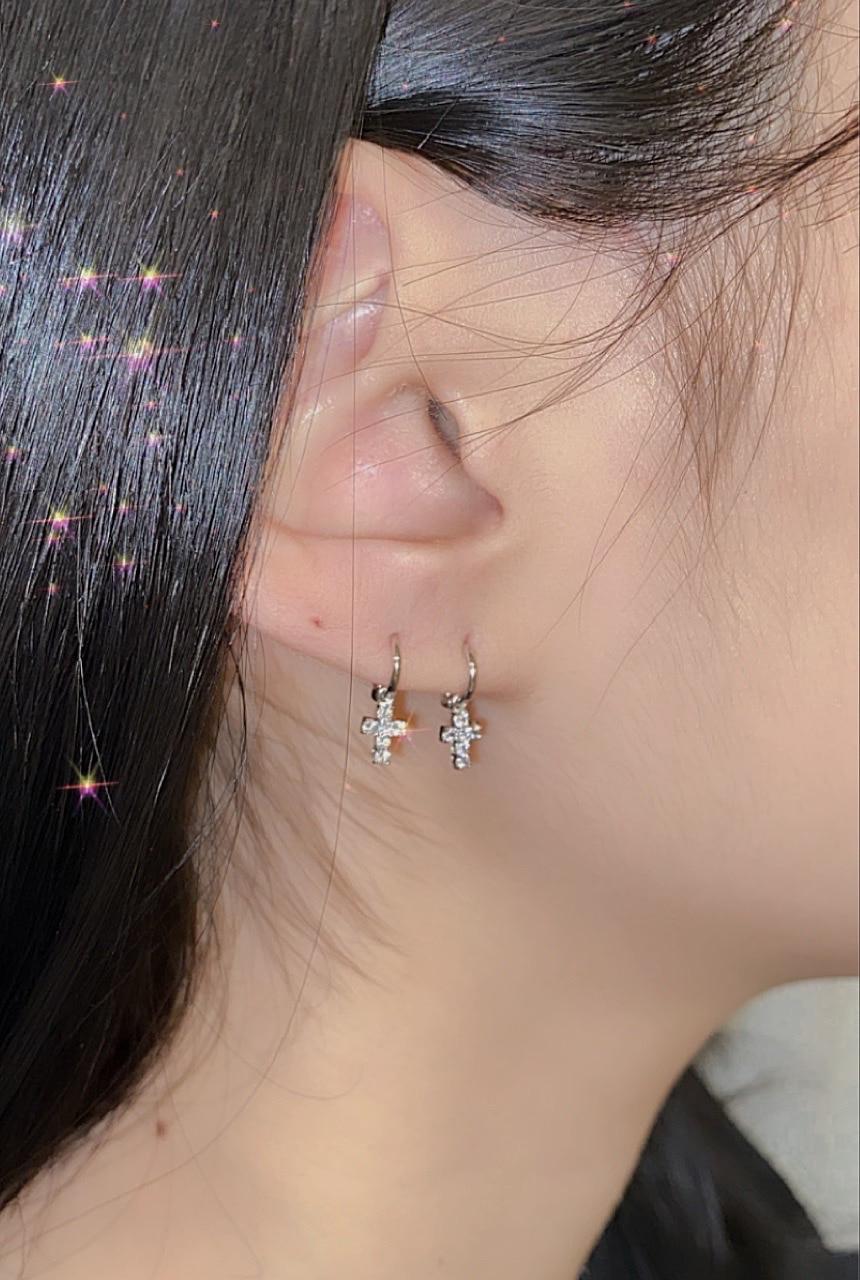 cross cubic one touch earring