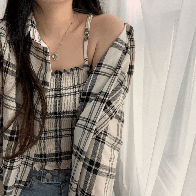 [나시+남방 2set]체크 스모크 남방 세트