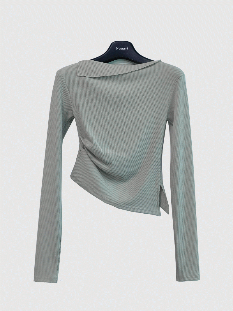 [Nouarté]  누디 플리츠 모던 폴디드 탑 (뮤트카키, 네이비)